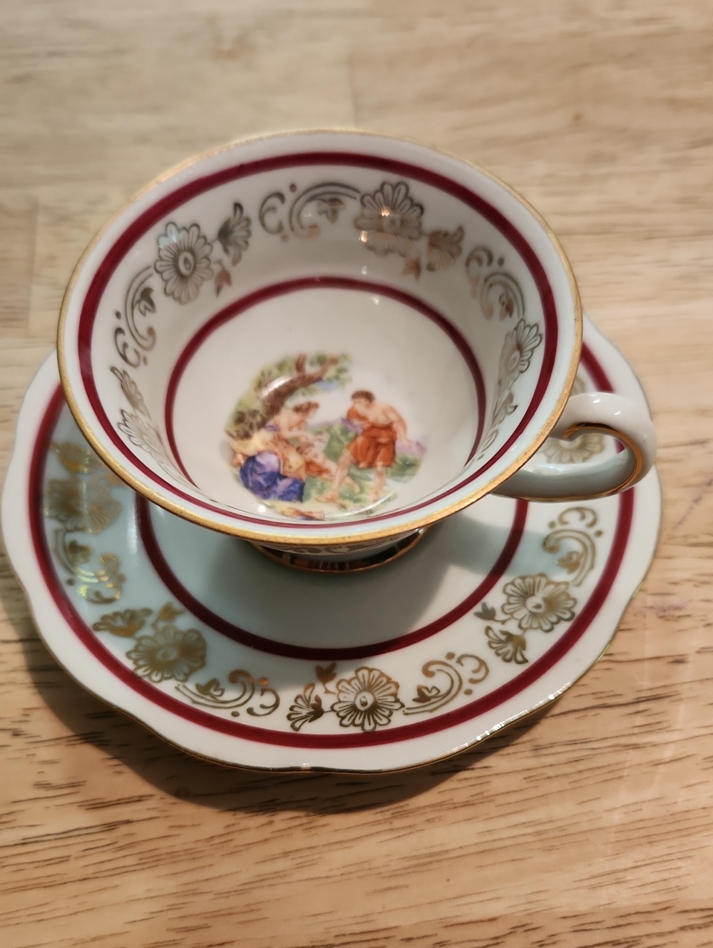 Mitterteich German Porcelain Tea Cup & Saucer Romantic Couple 3" X 1.75"